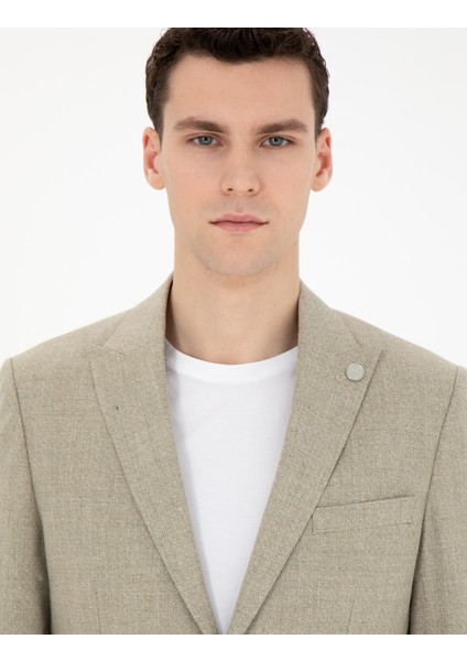 Erkek Açık Yeşil Slim Fit Keten Karışımlı Ceket 50284967-VR092 fiyatları
