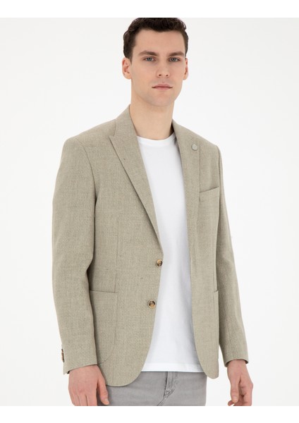 Erkek Açık Yeşil Slim Fit Keten Karışımlı Ceket 50284967-VR092 modelleri