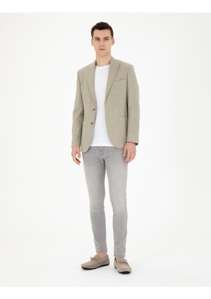 Erkek Açık Yeşil Slim Fit Keten Karışımlı Ceket 50284967-VR092 fırsatları