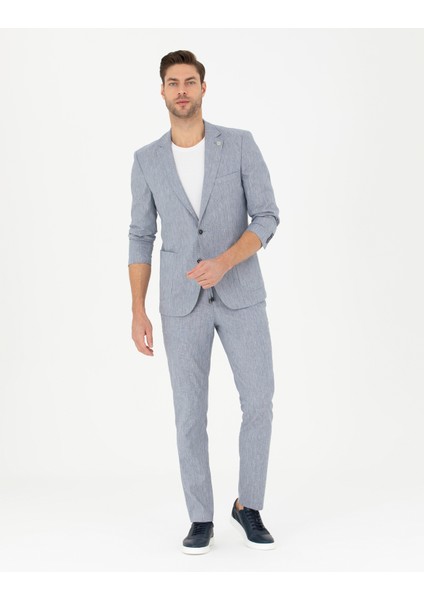 Erkek Koyu Mavi Ex. Slim Fit Keten Karışımlı Kumaş Pantolon 50284934-VR032