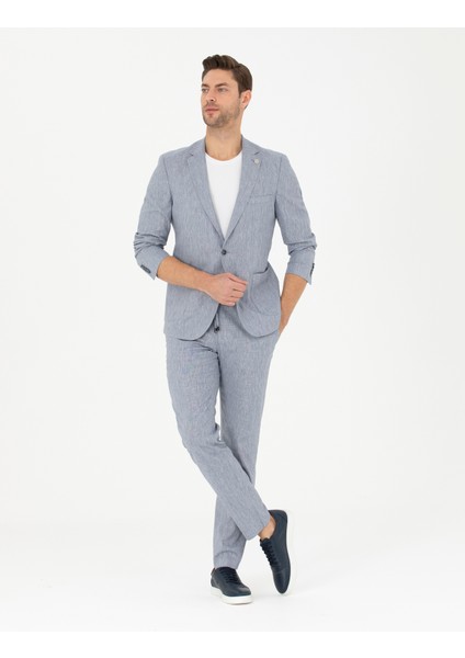 Erkek Koyu Mavi Ex. Slim Fit Keten Karışımlı Kumaş Pantolon 50284934-VR032