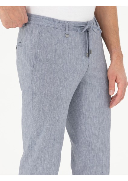 Erkek Koyu Mavi Ex. Slim Fit Keten Karışımlı Kumaş Pantolon 50284934-VR032