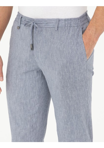 Erkek Koyu Mavi Ex. Slim Fit Keten Karışımlı Kumaş Pantolon 50284934-VR032