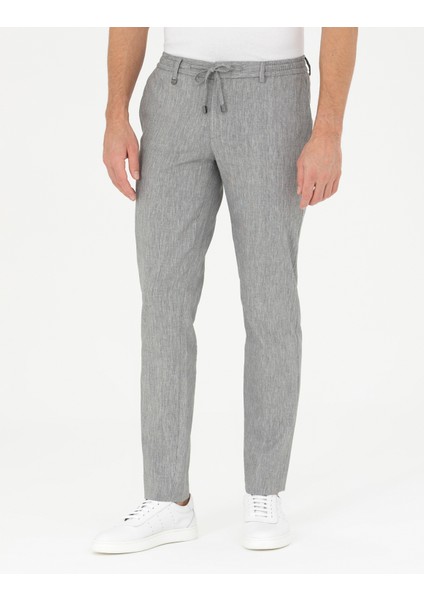 Erkek Gri Ex. Slim Fit Keten Karışımlı Kumaş Pantolon 50284934-VR024