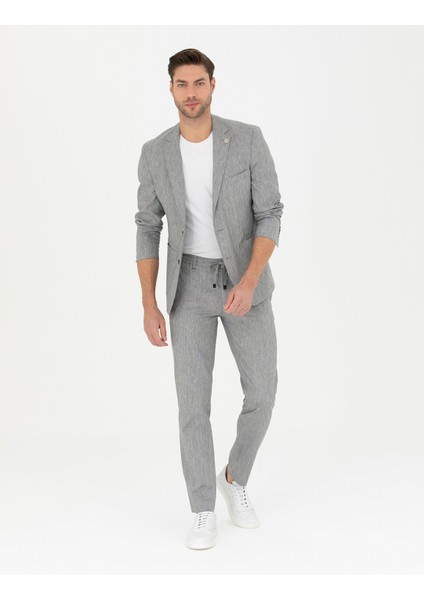 Erkek Gri Ex. Slim Fit Keten Karışımlı Kumaş Pantolon 50284934-VR024