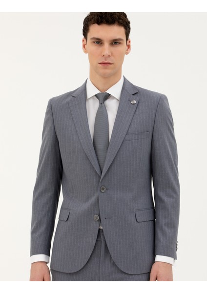 Erkek Koyu Mavi Ex. Slim Fit Çizgili Takım Elbise 50287193-VR032