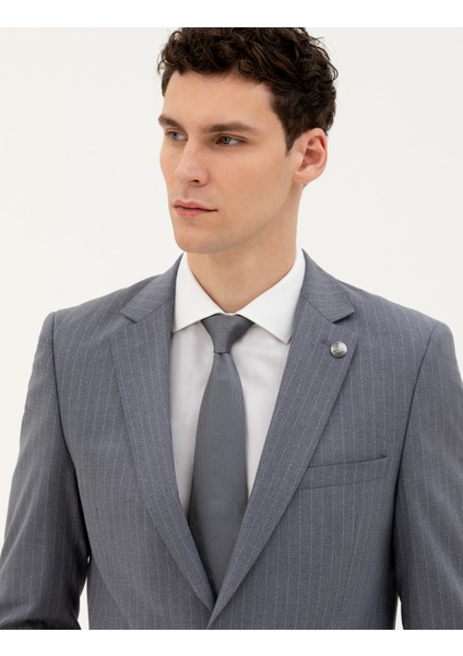 Erkek Koyu Mavi Ex. Slim Fit Çizgili Takım Elbise 50287193-VR032
