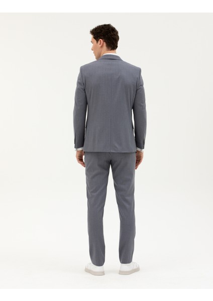 Erkek Koyu Mavi Ex. Slim Fit Çizgili Takım Elbise 50287193-VR032