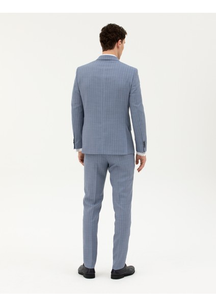 Erkek Koyu Mavi Ex. Slim Fit %100 Yün Çizgili Takım Elbise 50285418-VR032