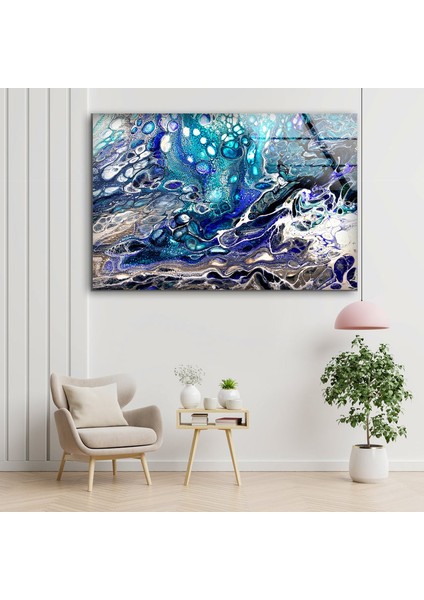 Mavi Mermer Desenli Temperli Cam Duvar Tablosu modelleri
