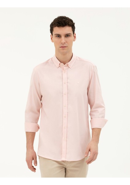 Erkek Açık Pembe Slim Fit Uzun Kollu Gömlek 50284872-VR078
