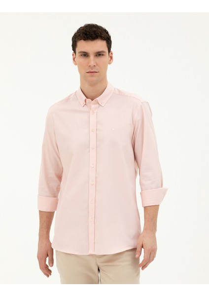 Erkek Açık Pembe Slim Fit Uzun Kollu Gömlek 50284872-VR078