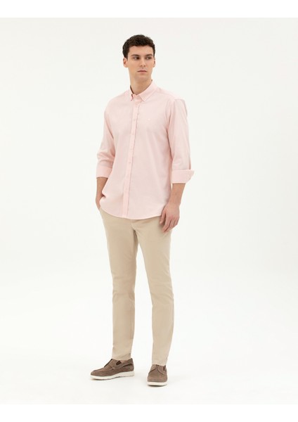 Erkek Açık Pembe Slim Fit Uzun Kollu Gömlek 50284872-VR078
