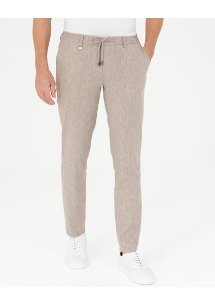 Erkek Açık Kahverengi Ex. Slim Fit Keten Karışımlı Kumaş Pantolon 50284934-VR002