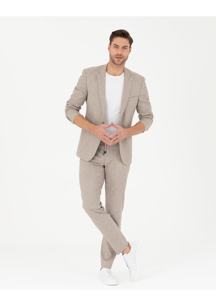 Erkek Açık Kahverengi Ex. Slim Fit Keten Karışımlı Kumaş Pantolon 50284934-VR002