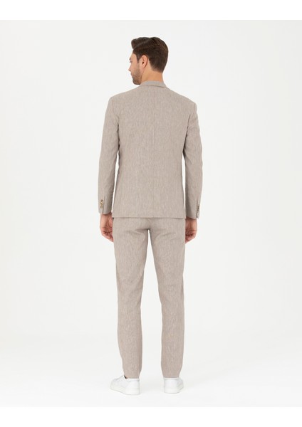 Erkek Açık Kahverengi Ex. Slim Fit Keten Karışımlı Kumaş Pantolon 50284934-VR002