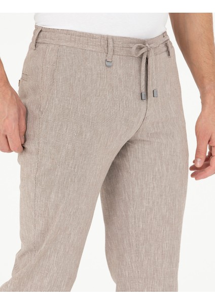 Erkek Açık Kahverengi Ex. Slim Fit Keten Karışımlı Kumaş Pantolon 50284934-VR002