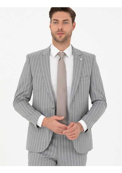 Erkek Gri Ex. Slim Fit Çizgili Yün Karışımlı Takım Elbise 50285262-VR024 fiyatları