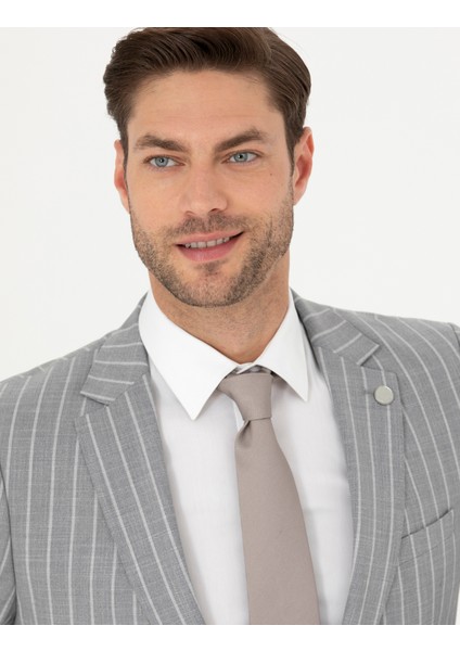 Erkek Gri Ex. Slim Fit Çizgili Yün Karışımlı Takım Elbise 50285262-VR024 modelleri