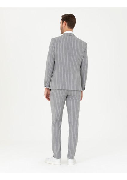 Erkek Gri Ex. Slim Fit Çizgili Yün Karışımlı Takım Elbise 50285262-VR024 indirimleri