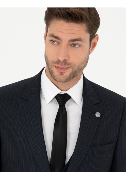 Erkek Lacivert Slim Fit Çizgili Yelekli Takım Elbise 50285266-VR033 modelleri