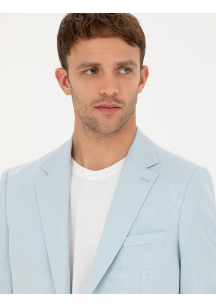 Erkek Açık Mavi Ex. Slim Fit Keten Karışımlı Ceket 50285142-VR095 fiyatları