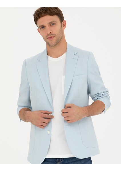 Erkek Açık Mavi Ex. Slim Fit Keten Karışımlı Ceket 50285142-VR095 modelleri