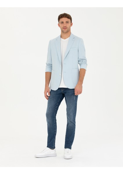 Erkek Açık Mavi Ex. Slim Fit Keten Karışımlı Ceket 50285142-VR095 fırsatları