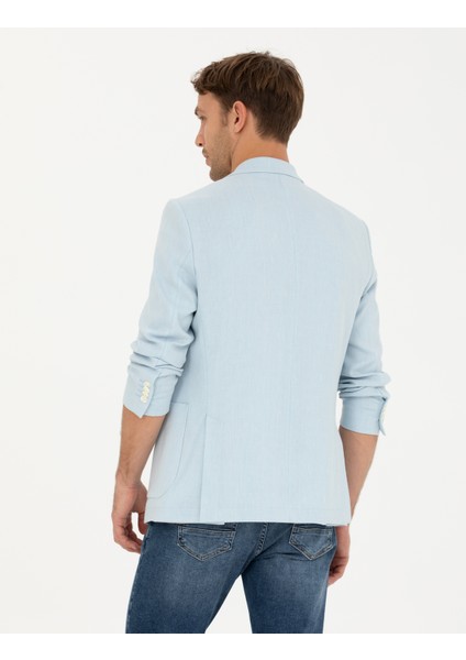 Erkek Açık Mavi Ex. Slim Fit Keten Karışımlı Ceket 50285142-VR095 indirimleri