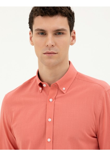 Erkek Pembe Slim Fit Uzun Kollu Gömlek 50283343-VR186 fiyatları