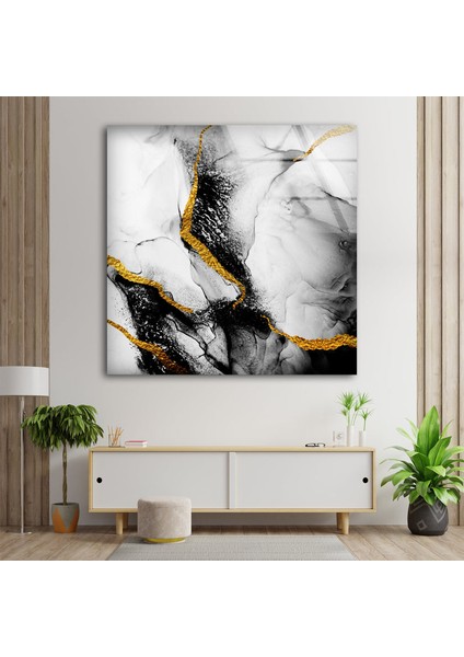 Beyaz Mermer Desenli Cam Duvar Tablosu