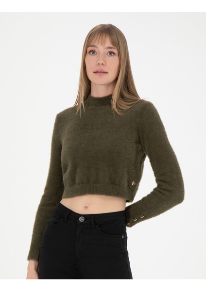 Kadın Kahverengi Crop Top Kazak 50276229-VR238