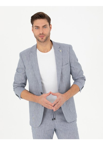 Erkek Koyu Mavi Ex. Slim Fit Keten Karışımlı Ceket 50284935-VR032