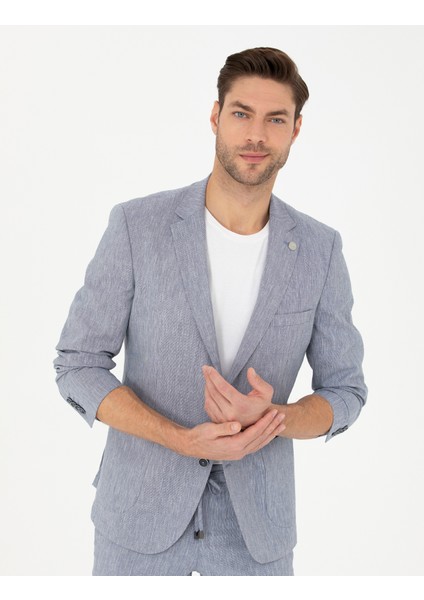 Erkek Koyu Mavi Ex. Slim Fit Keten Karışımlı Ceket 50284935-VR032 modelleri