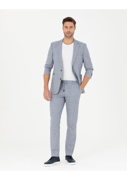 Erkek Koyu Mavi Ex. Slim Fit Keten Karışımlı Ceket 50284935-VR032 fırsatları