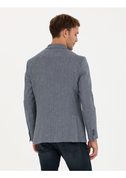 Erkek Lacivert Ex. Slim Fit Keten Karışımlı Ceket 50285142-VR033
