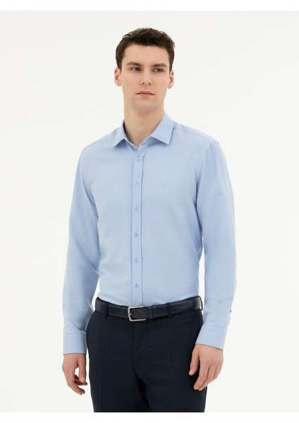 Erkek Koyu Mavi Slim Fit Uzun Kollu Gömlek 50285594-VR032