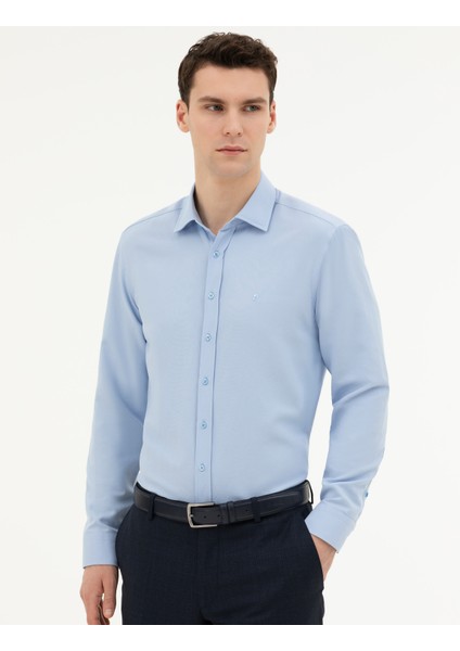 Erkek Koyu Mavi Slim Fit Uzun Kollu Gömlek 50285594-VR032