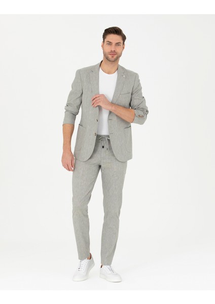 Erkek Açık Yeşil Ex. Slim Fit Keten Karışımlı Ceket 50284935-VR092