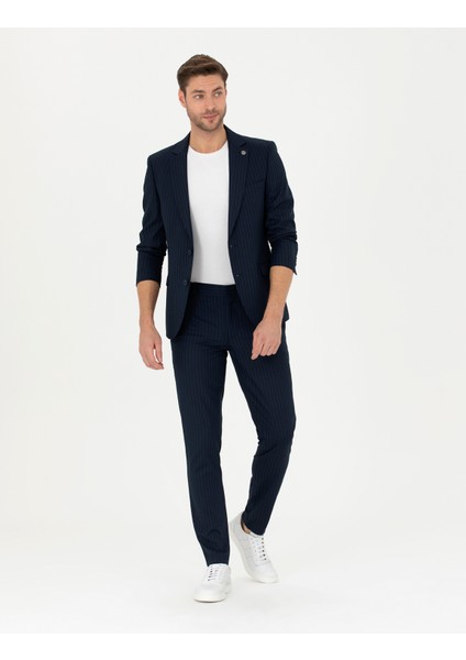 Erkek Lacivert Ex. Slim Fit Çizgili Takım Elbise 50287193-VR033