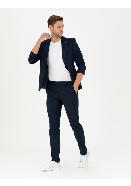 Erkek Lacivert Ex. Slim Fit Çizgili Takım Elbise 50287193-VR033 fırsatları