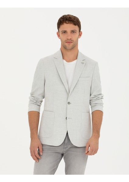 Erkek Açık Gri Ex. Slim Fit Keten Karışımlı Ceket 50285142-VR001