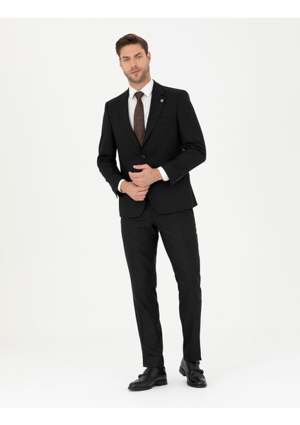 Erkek Siyah Slim Fit Çizgili Takım Elbise 50288211-VR046