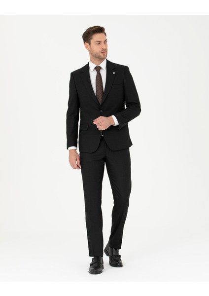 Erkek Siyah Slim Fit Çizgili Takım Elbise 50288211-VR046