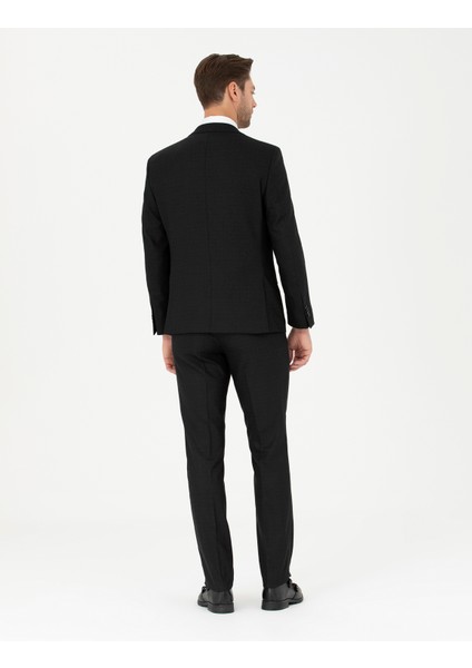 Erkek Siyah Slim Fit Çizgili Takım Elbise 50288211-VR046