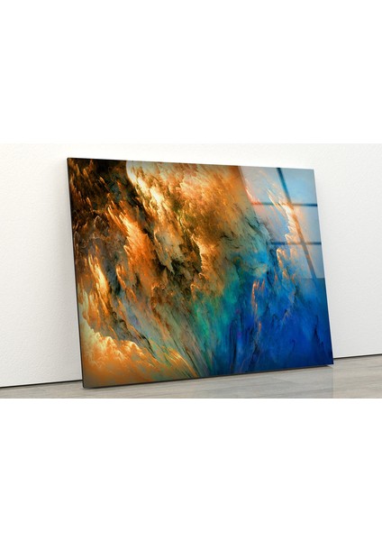 Mavi Altın Desenli Soyut Temperli Cam Duvar Tablosu fiyatları