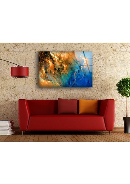 Mavi Altın Desenli Soyut Temperli Cam Duvar Tablosu modelleri