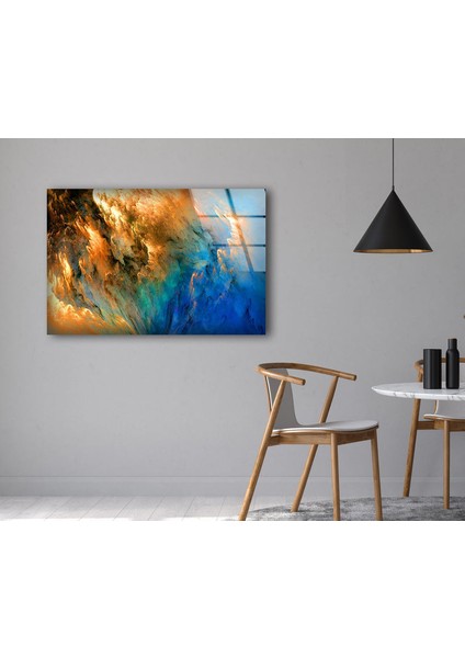 Mavi Altın Desenli Soyut Temperli Cam Duvar Tablosu fırsatları