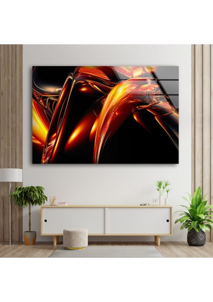 Kırmızı Soyut Cam Duvar Tablosu