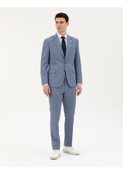 Erkek Koyu Mavi Slim Fit Yün Takım Elbise 50285420-VR032